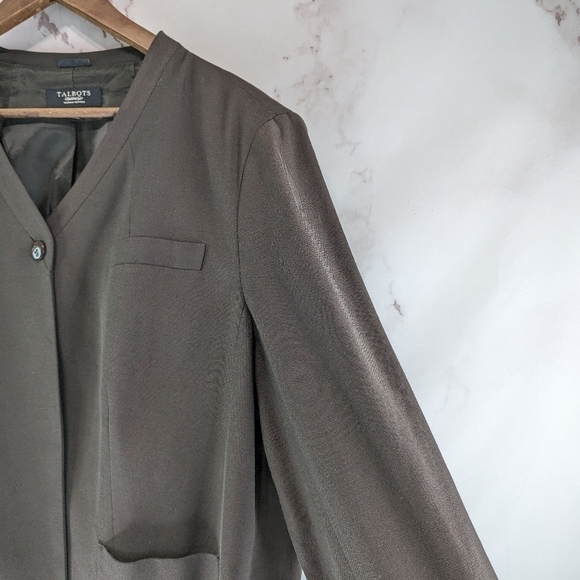 Talbots Blazer Womens 22W 3X Brown Linen One Button Jacket Petite Pocket Stretch - Picture 11 of 12
